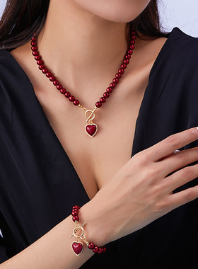 Cross-border Love Fake Pearl Necklace Bracelet Set for Women