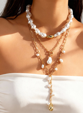 Women multi-layer necklace jewelry pendant collar chain跨境