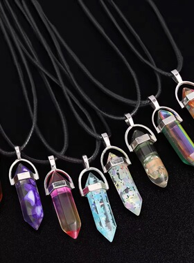 Fashion Crystal Hexagonal Prism Pendant Wreath Necklace跨境