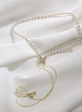 Women's fashion pearl butterfly necklace jewelry跨境女士项链