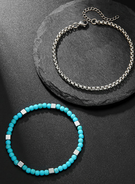 Men's fashion turquoise combination bracelet jewelry欧美手链