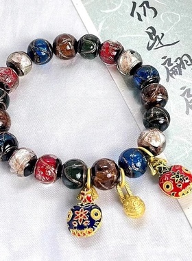 雍香灰琉璃吞金兽手串一家三口和景区同款宫廷手链手工多宝民族风