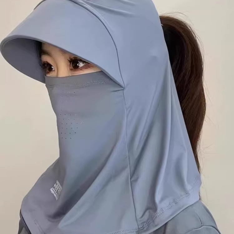 女士防晒面罩护颈帽子一体夏季海边沙滩透气防紫外线遮全脸 - 图1