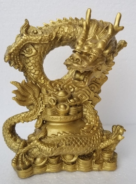 黄铜招财中式客厅摆件龙聚宝盆龙