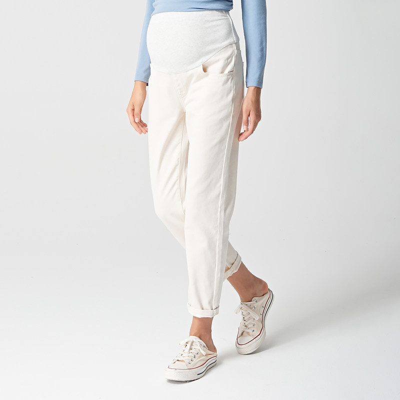 孕妇裤春秋款外穿孕晚期高腰牛仔裤 莱巧孕妇直筒裤