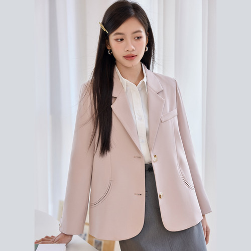 奈格薇儿小个子卡其色西装外套女春秋2026新款休闲廓形西服上衣 - 图0