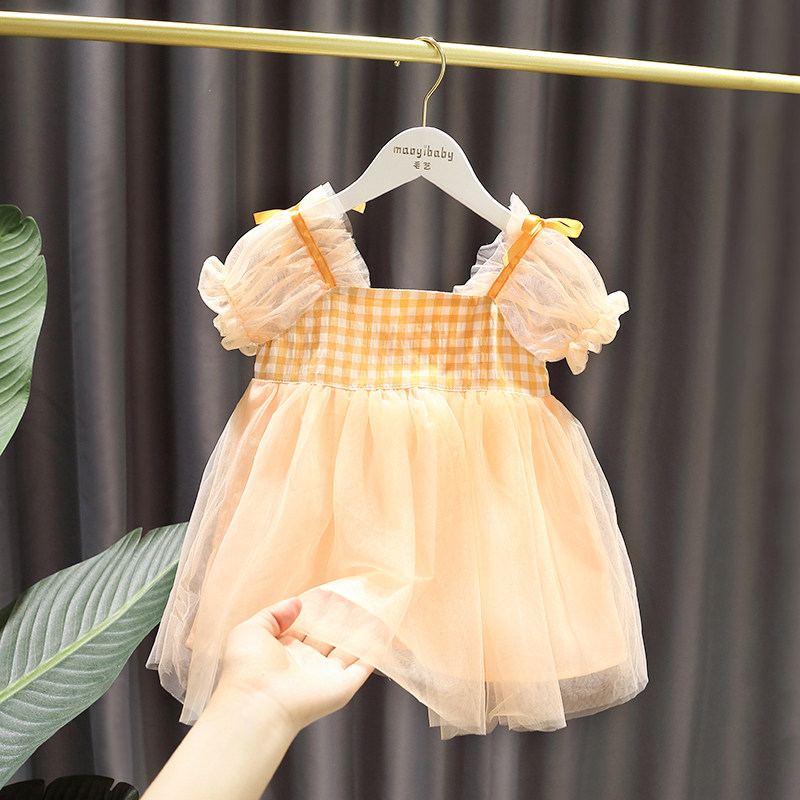 1-5岁女宝宝公主格子3女网纱裙子 pokoto连衣裙