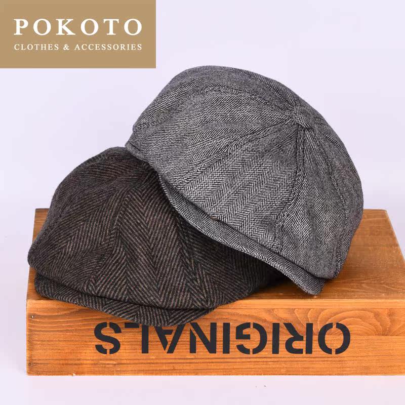 轻奢浴血黑帮羊毛八角帽文艺报童帽 pokoto帽子