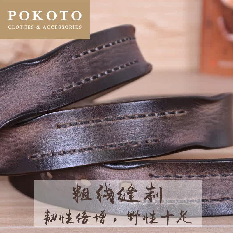 轻奢品牌头层牛皮男士手工复古皮带 pokoto腰带/皮带/腰链