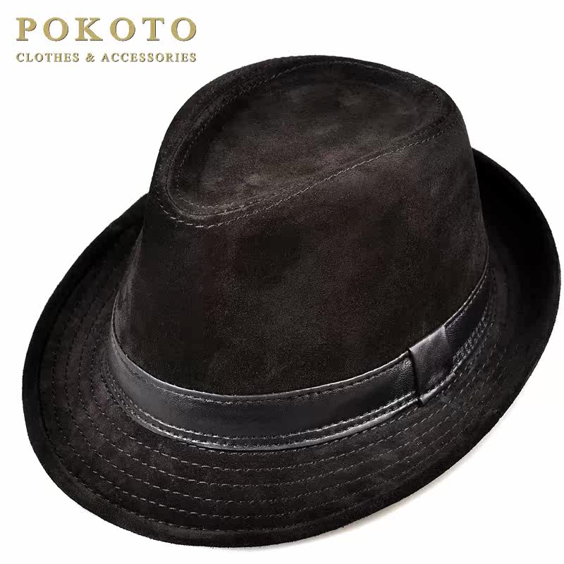 轻奢品牌秋冬季仿鹿皮绒牛皮爵士帽 pokoto帽子