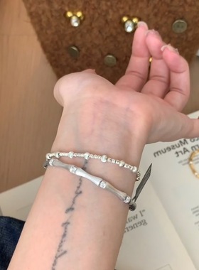 复古拉丝金色竹节手镯中古精致轻奢高级感气质小众设计感闺蜜手饰