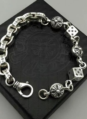 复古银个性字母手链男女款情侣复古泰银锁链十字架骰子十字链手链