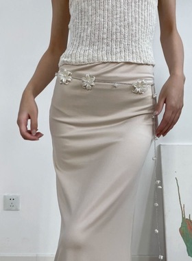 法式仙气浪漫花朵仿珍珠长款项链