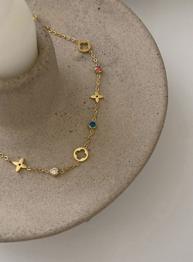 小众设计感彩色锆石镂空四叶草手链女轻奢气质高级感2025新款爆款