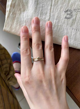 中古叠戴拉丝淡金色复古素圈小钻戒指女轻奢高级感简约百搭开口戒