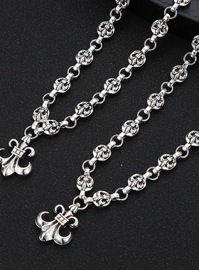 经典重工个性船锚童军花吊坠挂坠复古镀银十字链项链男女毛衣链