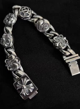 克罗多元素粗款手链男个性朋克复古高级古巴船锚嘻哈做旧宽版手饰