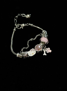 少女感Kitty镶钻手链日系古着亚文化凯蒂猫可爱多层手串手镯手饰