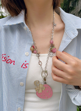 草莓镶钻项链女多巴胺可爱辣妹俏皮小众设计感轻奢锁骨链2025新款