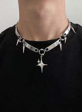 欧美亚文化个性金属铆钉锁骨链甜酷朋克辣妹简约小众项圈choker