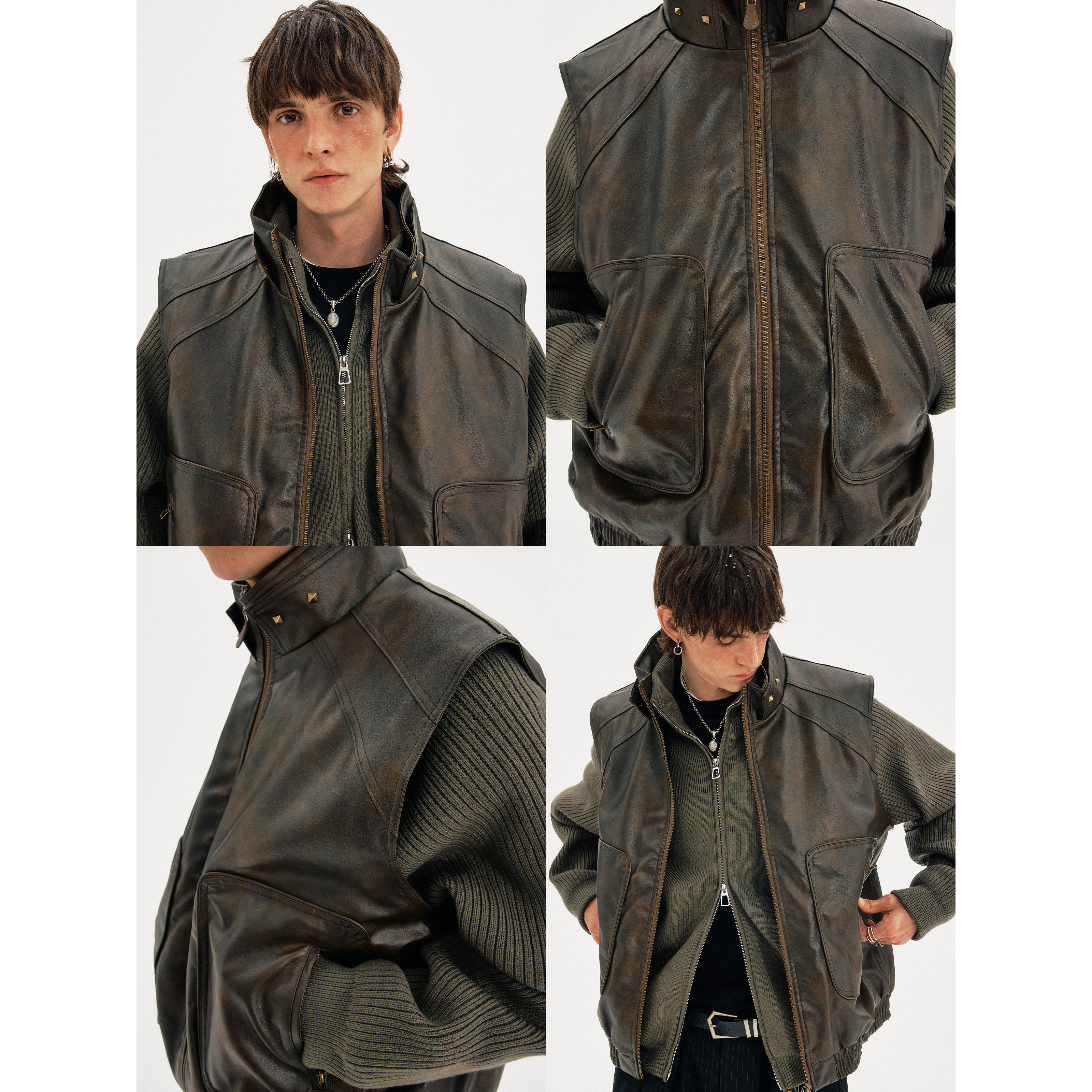 MADWITCH复古小众解构设计感皮衣马甲男女痞帅高街立领无袖外套潮,淘宝优惠券,粉丝福利购,淘宝优惠卷