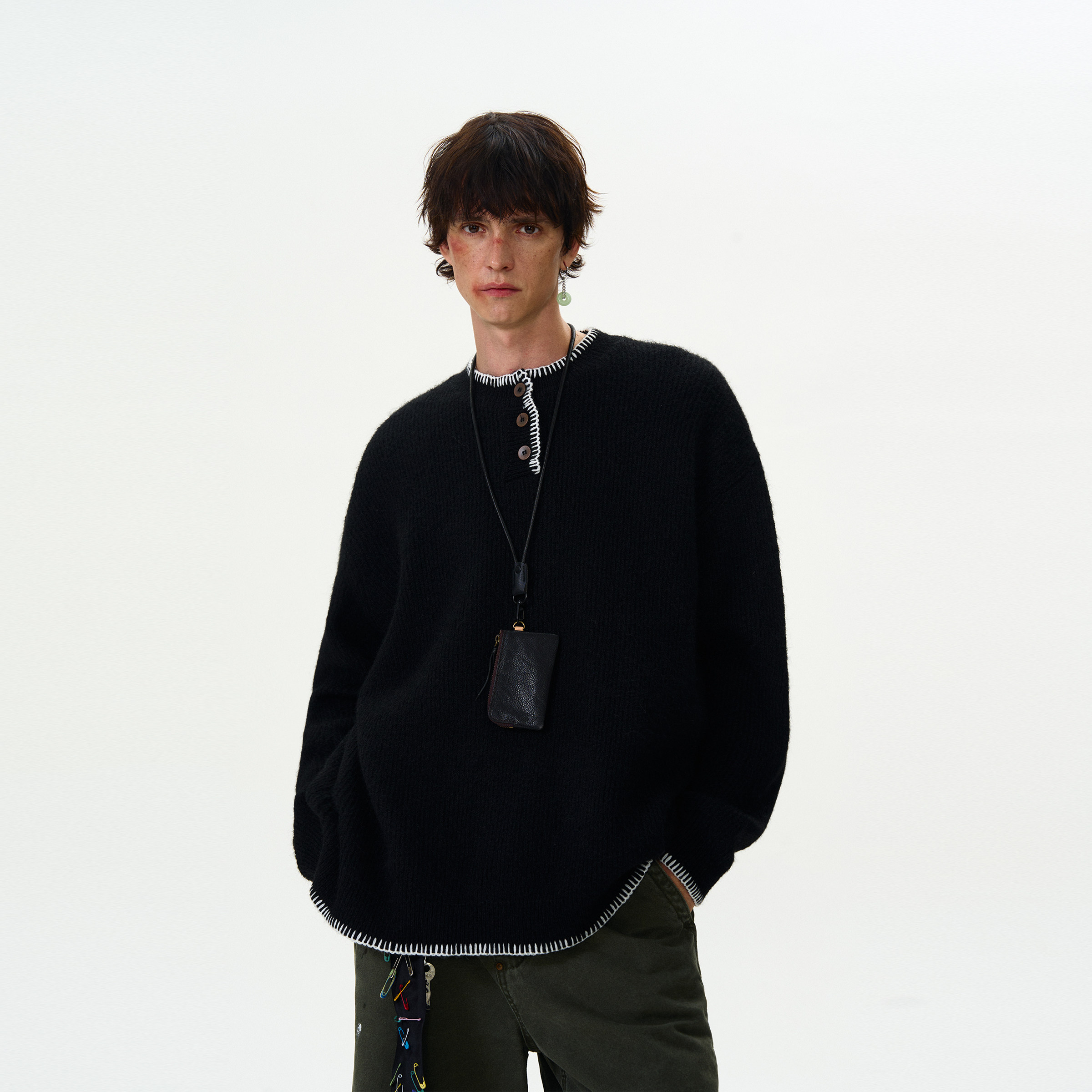 MADWITCH美式小众设计感亨利领针织衫男女宽松慵懒氛围感圆领毛衣,淘宝优惠券,粉丝福利购,淘宝优惠卷