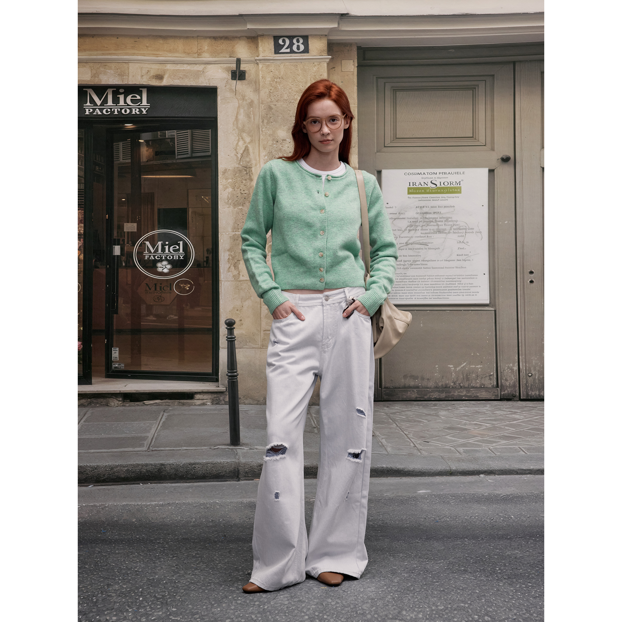 MADWITCH复古圆领花纱针织开衫女秋冬休闲百搭慵懒感卷边短款外套 - 图3