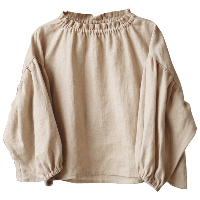 MCAO森系童装女宝宝亚麻衬衫灯笼袖春装女童T恤上衣宽松棉麻套装,淘宝优惠券,粉丝福利购,淘宝优惠卷