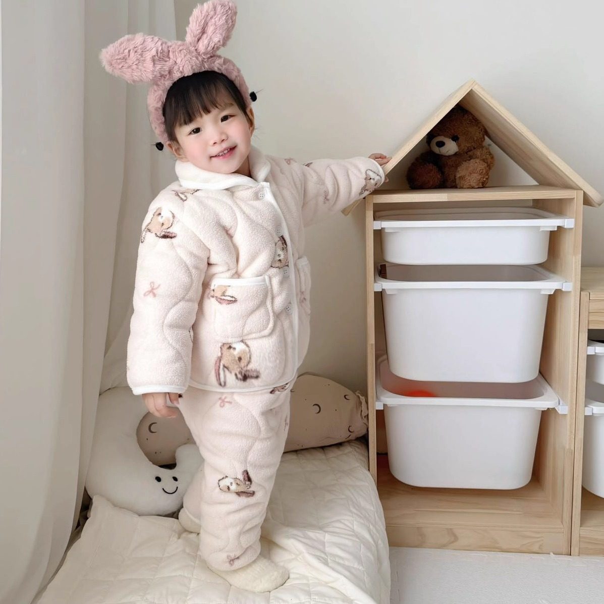 女童三层加厚家居服套装2025新款洋气保暖睡衣宝宝冬季加绒两件套,淘宝优惠券,粉丝福利购,淘宝优惠卷