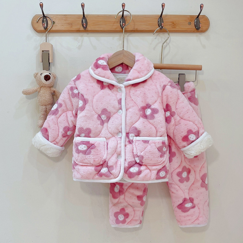 女童2023新款冬装女宝宝三层加厚保暖睡衣小童可爱加绒家居服套装,淘宝优惠券,粉丝福利购,淘宝优惠卷