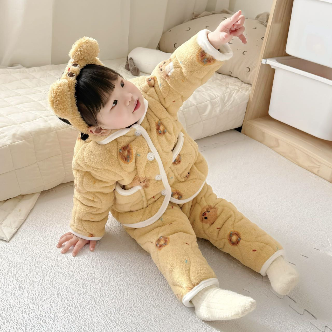 女童三层加厚家居服套装2025新款洋气保暖睡衣宝宝冬季加绒两件套,淘宝优惠券,粉丝福利购,淘宝优惠卷