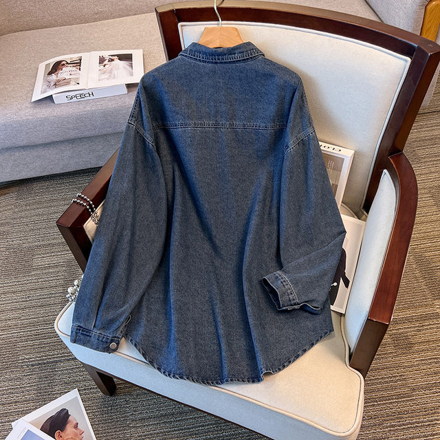Extra large size long sleeve denim jacket women's autumn shirt top