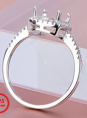 S925银镀金戒指空托8*8mm