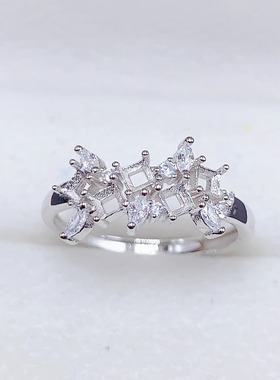 S925银戒指空托方2.5*2.5mm5粒