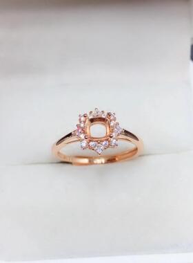 S925银镀金枕方戒指空托方5*5mm