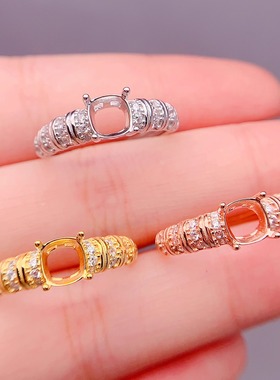 S925银戒指空托镶嵌方6mm活圈口