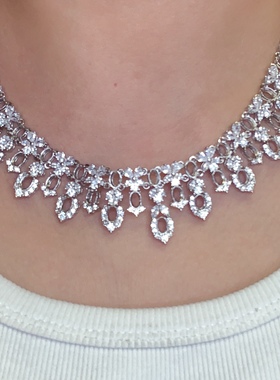 纯银18K金项链排托豪华满钻奢华