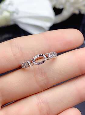 椭圆祖母绿戒指空托S925纯银韩版