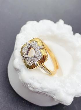 新款豪华经典个性S925银镀金戒指空托镶嵌三角5*5mm彩宝祖母绿托