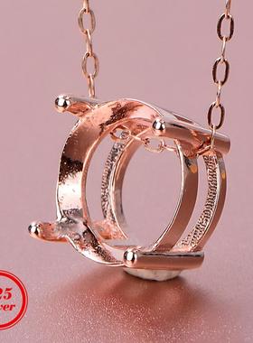 S925银吊坠空托圆5/6/7/8/9/10mm