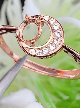 纯银戒指空托开口可调节月亮设计