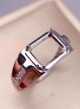 S925银男戒指空托长方7*9mm裸石