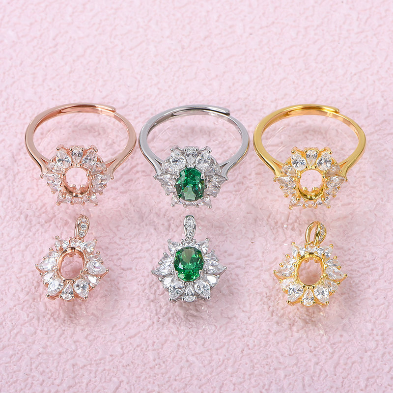 Set ring pendant holder 6*8mm sunflower ring