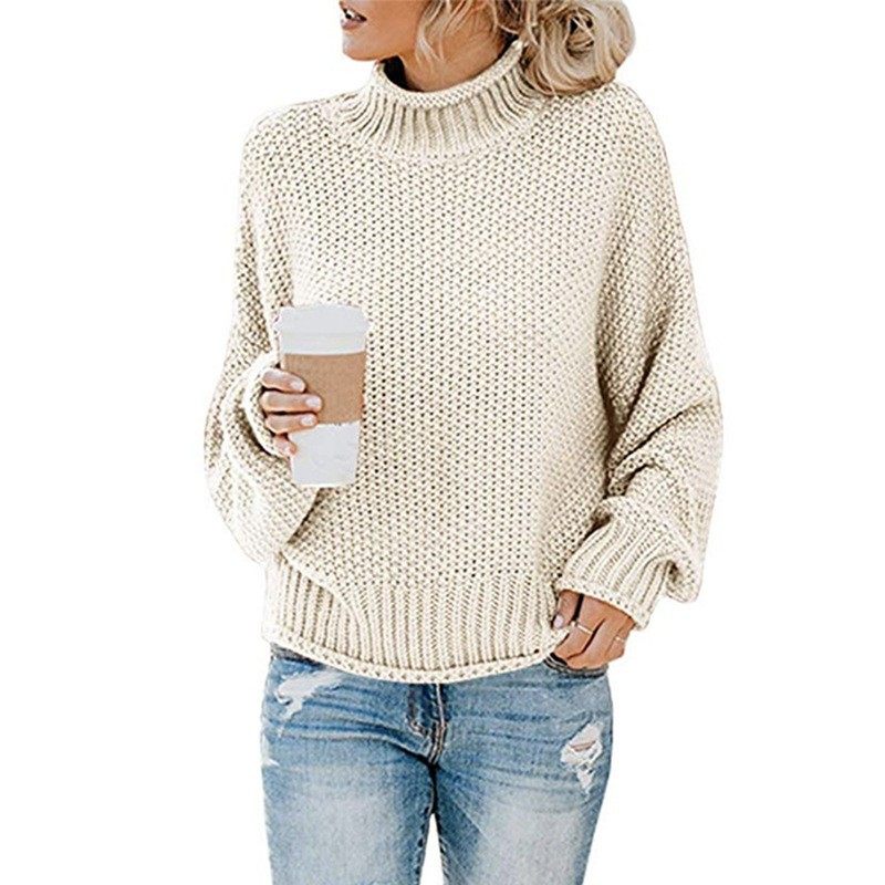 秋冬新款针织衫毛衣跨境欧美外贸亚马逊粗线套头高领毛衣女款,淘宝优惠券,粉丝福利购,淘宝优惠卷