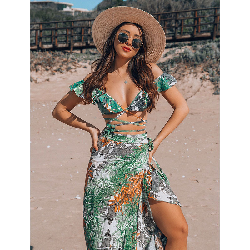 2021 Backless Tunic Beach Dress Bikini Long Dress Print Swim - 图1