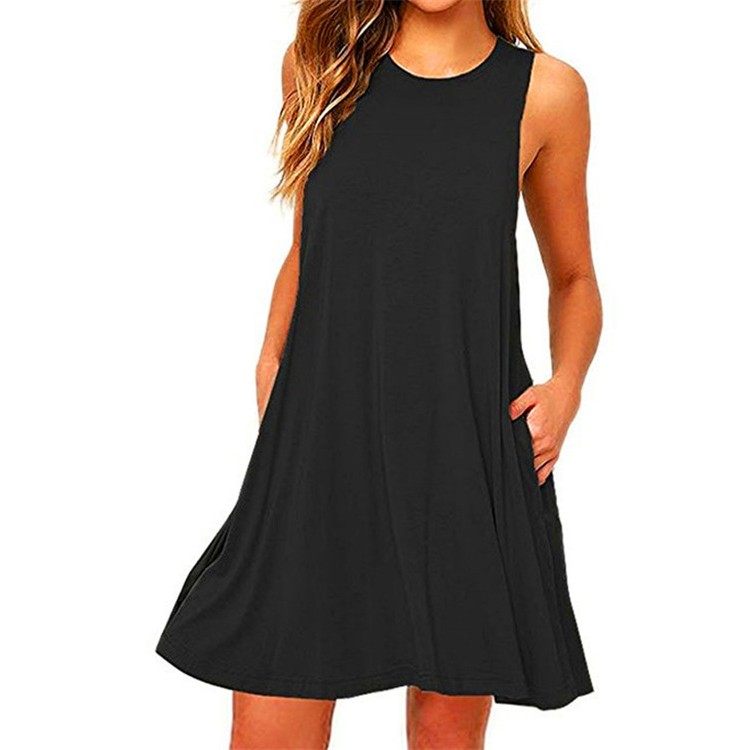 欧美夏季时尚无袖口袋背心爆款新款纯色连衣裙女装,淘宝优惠券,粉丝福利购,淘宝优惠卷