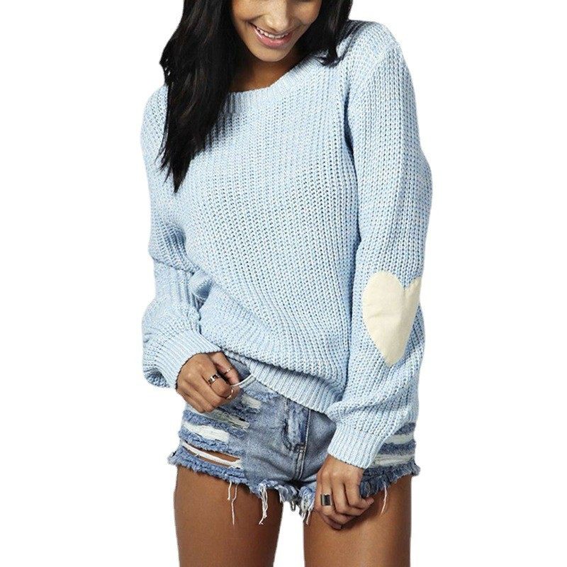 速卖通爆款欧美时尚纯色圆领套头针织衫 爱心肘女式毛衣,淘宝优惠券,粉丝福利购,淘宝优惠卷