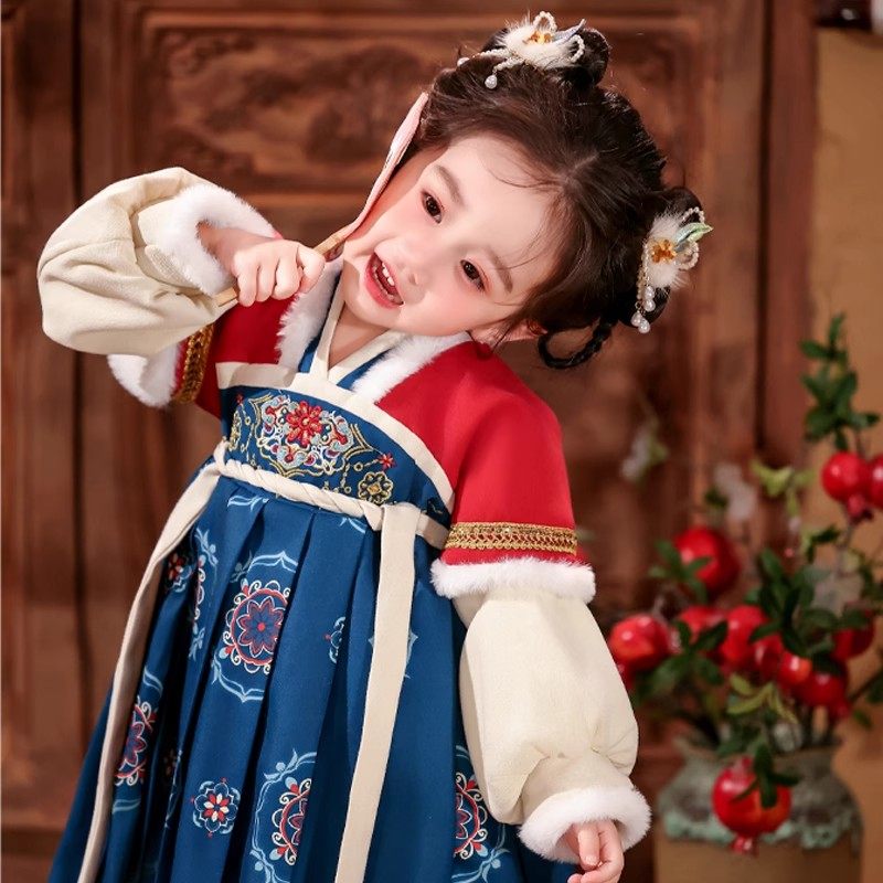 新款小女孩古风女童汉服冬装加绒国风襦裙加绒加厚套装儿童拜年服,淘宝优惠券,粉丝福利购,淘宝优惠卷