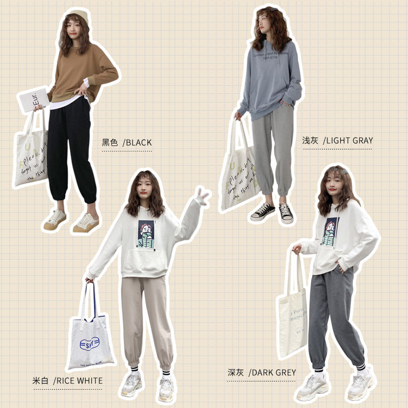 宽松束脚灰色秋冬哈伦九分裤卫裤 黛沿休闲裤