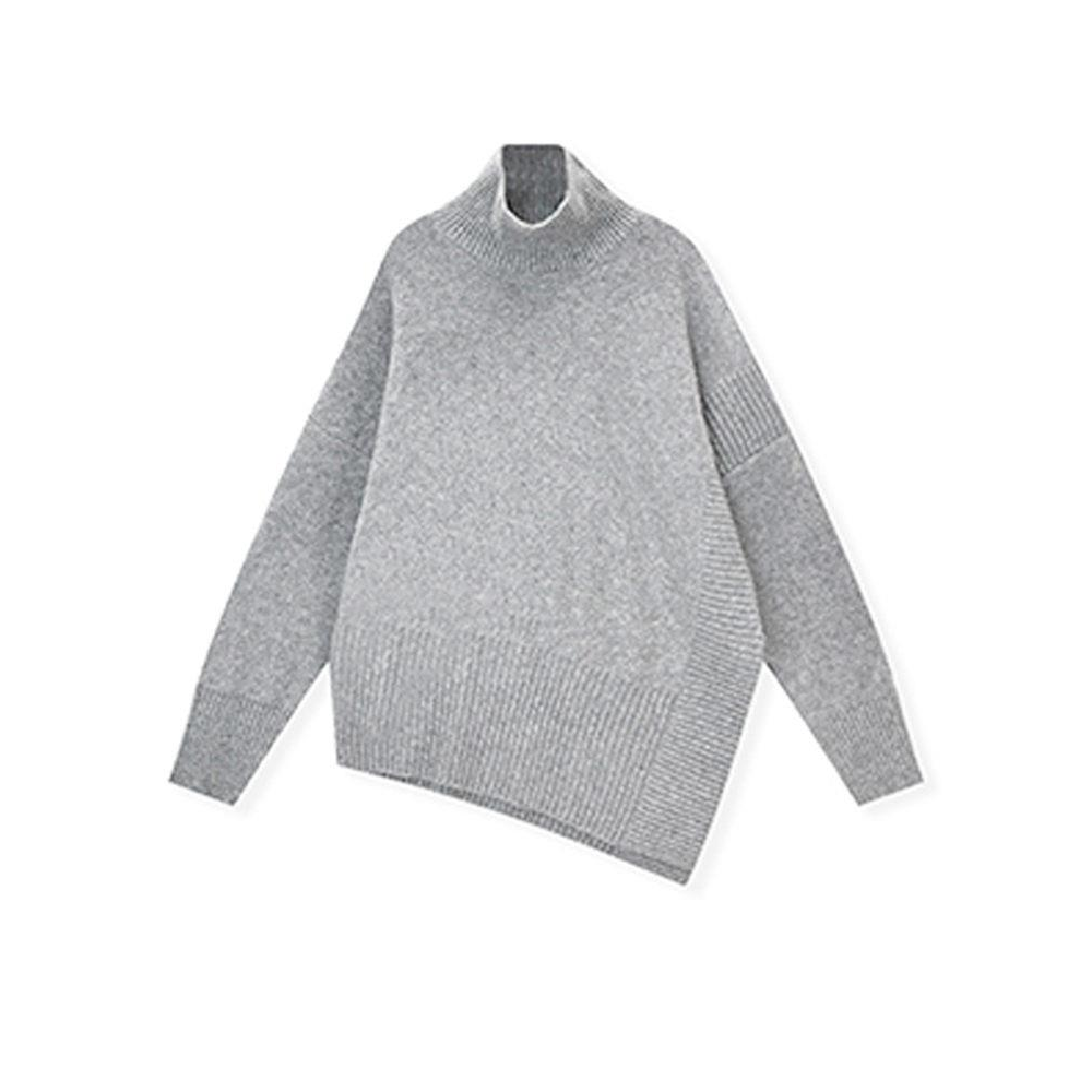 高领羊绒毛衣女秋冬开叉宽松灰色高级感中长款显瘦针织衫气质上衣,淘宝优惠券,粉丝福利购,淘宝优惠卷